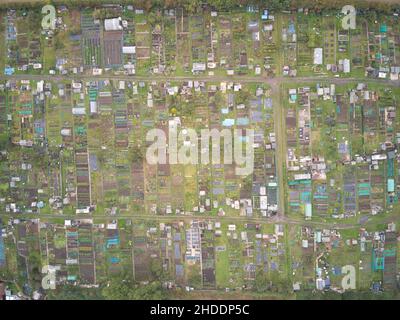 UK allotment gardens from above Stock Photo