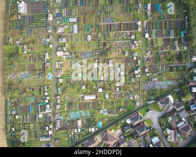 UK allotment gardens from above Stock Photo