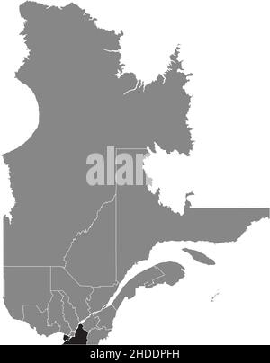 Black flat blank highlighted location map of the MONTEREGIE Region inside gray administrative map of the Canadian province of Quebec, Canada Stock Vector