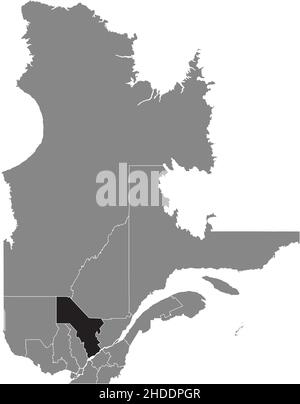 Black flat blank highlighted location map of the MAURICIE Region inside gray administrative map of the Canadian province of Quebec, Canada Stock Vector