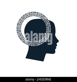 Linear head with binary code, Robot or Programmer icon suitable for info graphics, websites and print media and interfaces. Stock Vector