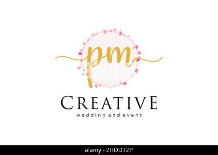 PM feminine logo. Usable for Logo for fashion,photography, wedding, beauty, business. Flat Vector Logo Design Template Element. Stock Vector