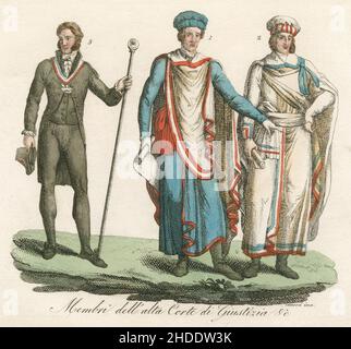 Antique c1830 handtinted engraving, fashions of the French court circa