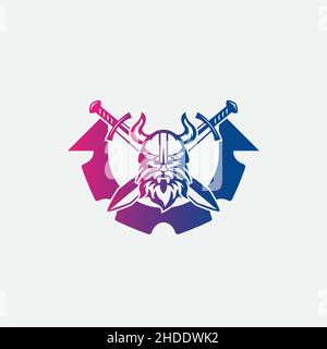 Head of bearded viking warrior with horned helmet.EPS 10 Stock Vector
