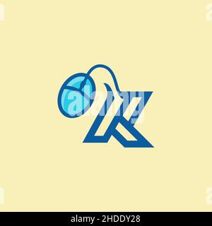 Gaming Modern Logo. Mouse Icon with K latter shape Vector Isolated white background.EPS 10 Stock Vector