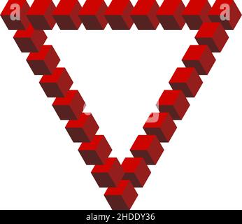 Penrose triangle made of red cubes vector illustration isolated on white Stock Vector