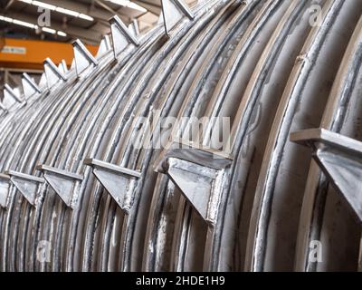 Rotor detail of industrial disc dryer used to dry fish and meat byproducts for production of fishmeal and meat and bone meal. Stock Photo