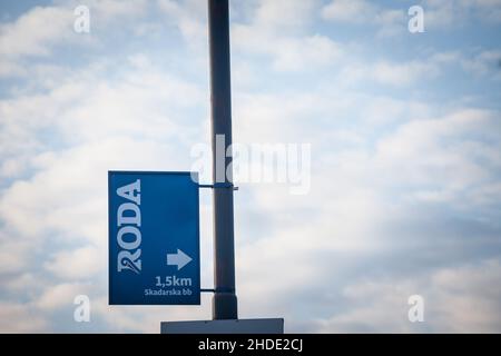 Picture of a sign of roda supermarket on one of their signs in Belgrade, Serbia.Roda is a chain of retail stores that began operating in 1994 by openi Stock Photo