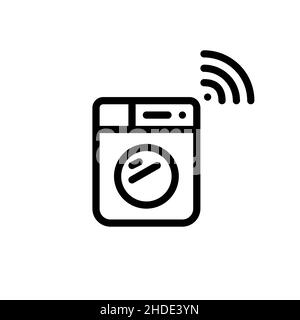 Washing machine with remote wireless control. Smart home technologies. Pixel perfect, editable stroke icon Stock Vector