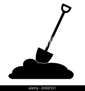 Shovel icon on white background. Work simple icon. Shovel in dirt sign. flat style. Stock Photo