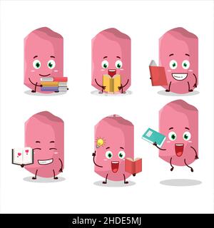 A picture of pink chalk cartoon character concept reading an amusing book. Vector illustration Stock Vector