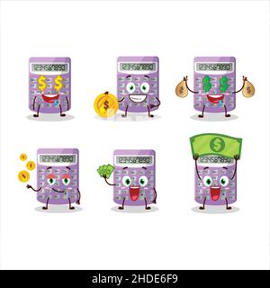 Purple calculator cartoon character with cute emoticon bring money. Vector illustration Stock Vector