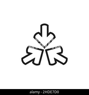 Three line arrows point to the center. Triple Collide Arrows icon. Merge directions icon. Vector illustration. Isolated on white. Stock Vector