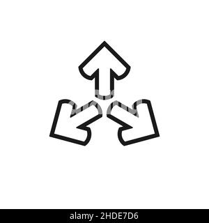 Three black line arrows point out from the center in circle. Expand Arrows icon. Outward Directions icon. Vector illustration. Isolated on white. Stock Vector
