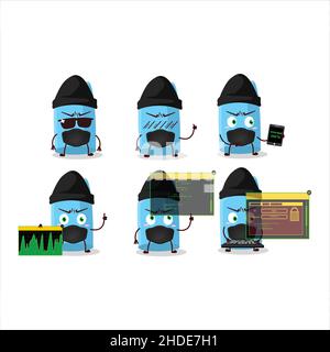A Hacker blue chalk character mascot with. Vector illustration Stock Vector