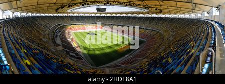 Bucharest, Romania - April 25, 2021: Panorama made from multiple images with the National Arena Stadium in Bucharest on a sunny day. Stock Photo