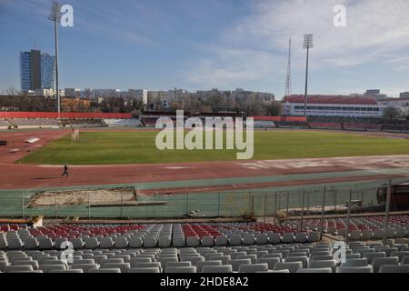 Bucharest, Romania - January 5, 2022: The Dinamo Stadium in Bucharest on a sunny winter day. Stock Photo