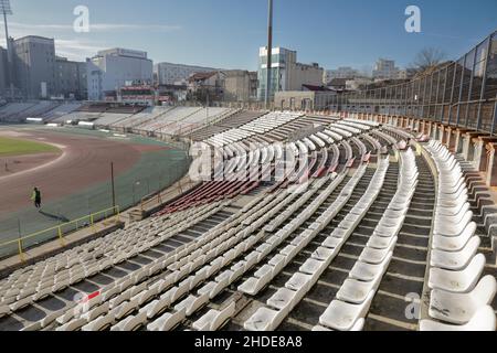 Bucharest, Romania - January 5, 2022: The Dinamo Stadium in Bucharest on a sunny winter day. Stock Photo