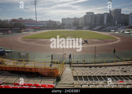 Bucharest, Romania - January 5, 2022: The Dinamo Stadium in Bucharest on a sunny winter day. Stock Photo