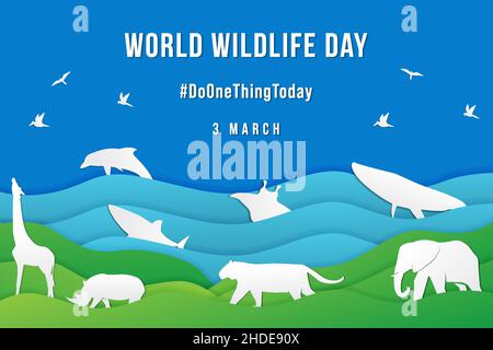 world wildlife day design in paper art style. paper cut design background wildlife. vector illustration Stock Vector