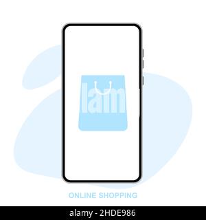 Online shopping. Phone with shopping bag Stock Vector