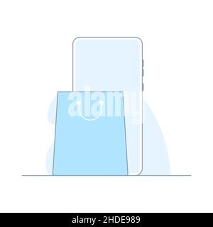 Online shopping. Phone with shopping bag Stock Vector