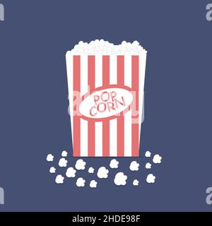 Popcorn. Vintage Red Full Box of Popcorn. Flat Illustration Stock Vector
