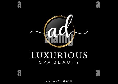 Initial AD feminine logo. Usable for Logo for fashion,photography, wedding, beauty, business. Flat Vector Logo Design Template . Stock Vector
