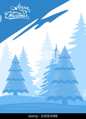 Winter landscape background with text Merry Christmas Stock Vector