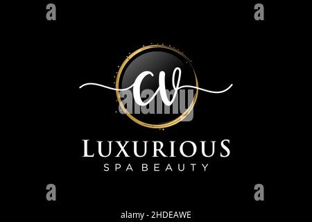 Initial CV feminine logo. Usable for Logo for fashion,photography, wedding, beauty, business. Flat Vector Logo Design Template . Stock Vector