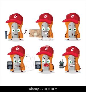 Ghost hunter cartoon orange pencil sharpener character using camera. Vector illustration Stock Vector