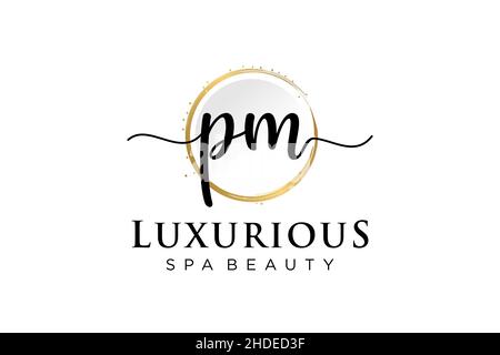 Initial PM feminine logo. Usable for Logo for fashion,photography, wedding, beauty, business. Flat Vector Logo Design Template . Stock Vector