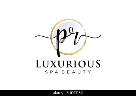 Initial PR feminine logo. Usable for Logo for fashion,photography, wedding, beauty, business. Flat Vector Logo Design Template . Stock Vector