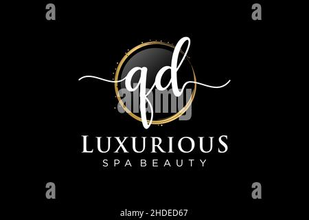 Initial QD feminine logo. Usable for Logo for fashion,photography, wedding, beauty, business. Flat Vector Logo Design Template . Stock Vector