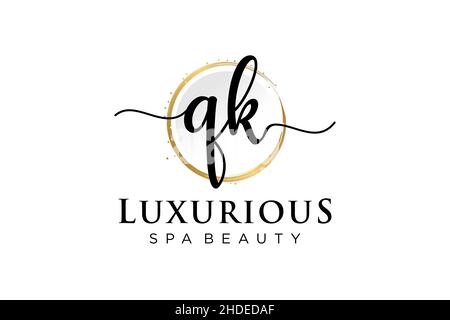 Initial QK feminine logo. Usable for Logo for fashion,photography, wedding, beauty, business. Flat Vector Logo Design Template . Stock Vector