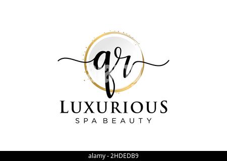 Initial QR feminine logo. Usable for Logo for fashion,photography, wedding, beauty, business. Flat Vector Logo Design Template . Stock Vector