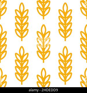 Wheat ears icon vector farm seamless pattern background. Line whole grain symbol illustration for organic eco bakery business, agriculture, beer on white background. Stock Vector