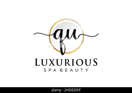 Initial QU feminine logo. Usable for Logo for fashion,photography, wedding, beauty, business. Flat Vector Logo Design Template . Stock Vector
