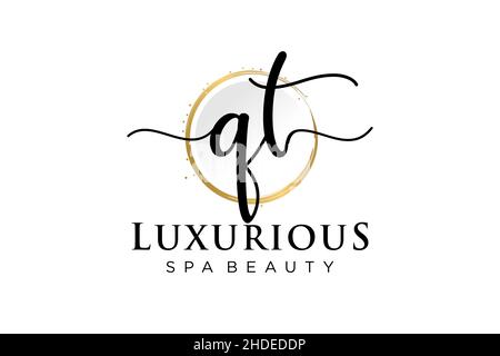 Initial QT feminine logo. Usable for Logo for fashion,photography, wedding, beauty, business. Flat Vector Logo Design Template . Stock Vector