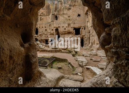 Gumusler Monastery and underground cave city in Nigde, Turkey. Unesco World Heritage site in Central Anatolia, Cappadocia region. Stock Photo