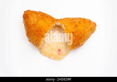 Chicken ala Kiev small with cheese and diced vegetables. Isolated on a white background. Stock Photo