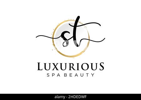 Initial ST feminine logo. Usable for Logo for fashion,photography, wedding, beauty, business. Flat Vector Logo Design Template . Stock Vector