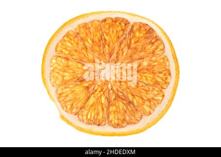 slice of dried orange on white background Stock Photo
