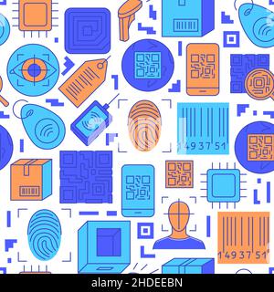 Qr code and barcode seamless pattern in line style. Background with ...
