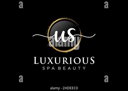 Initial US feminine logo. Usable for Logo for fashion,photography, wedding, beauty, business. Flat Vector Logo Design Template . Stock Vector