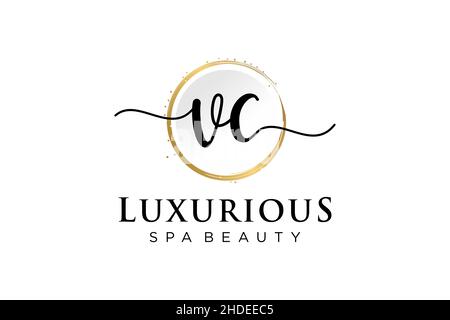 Initial VC feminine logo. Usable for Logo for fashion,photography, wedding, beauty, business. Flat Vector Logo Design Template . Stock Vector