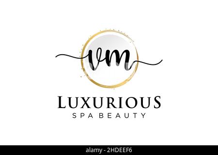 Initial VM feminine logo. Usable for Logo for fashion,photography, wedding, beauty, business. Flat Vector Logo Design Template . Stock Vector