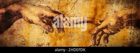 Vatican, Rome Italy March 08 creation of Adam by Michelangelo Baner , Panorama Art Stock Photo