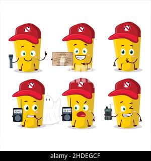 Ghost hunter cartoon yellow chalk character using camera. Vector illustration Stock Vector