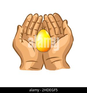 Hands are holding a golden egg. Happy easter. Vector illustration Stock Vector